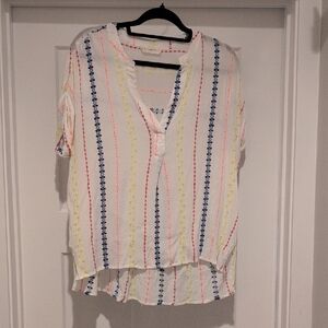 By Together Cream and Blue Boxy Button Down Shirt